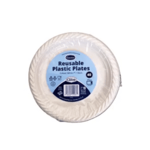 essential 7'''' white 18cm reusable plastic plates